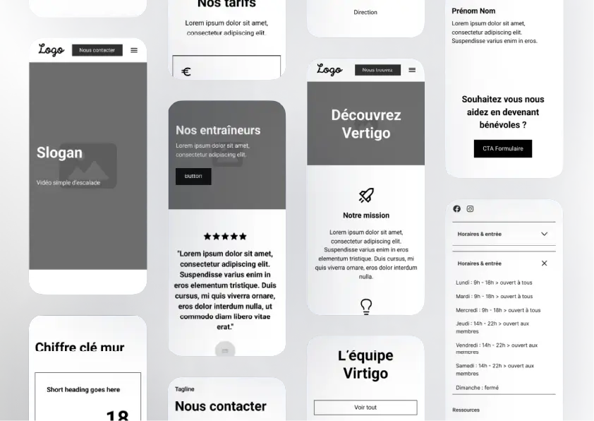 Wireframes site web Vertigo